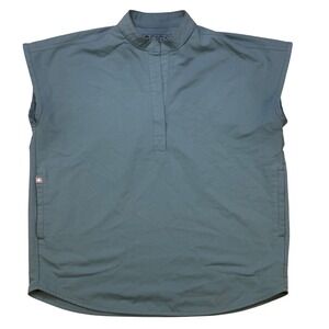 FIGS Rafaela Oversized Scrub Top XXS Teal FIONx Mandarin Collar Stretch EUC